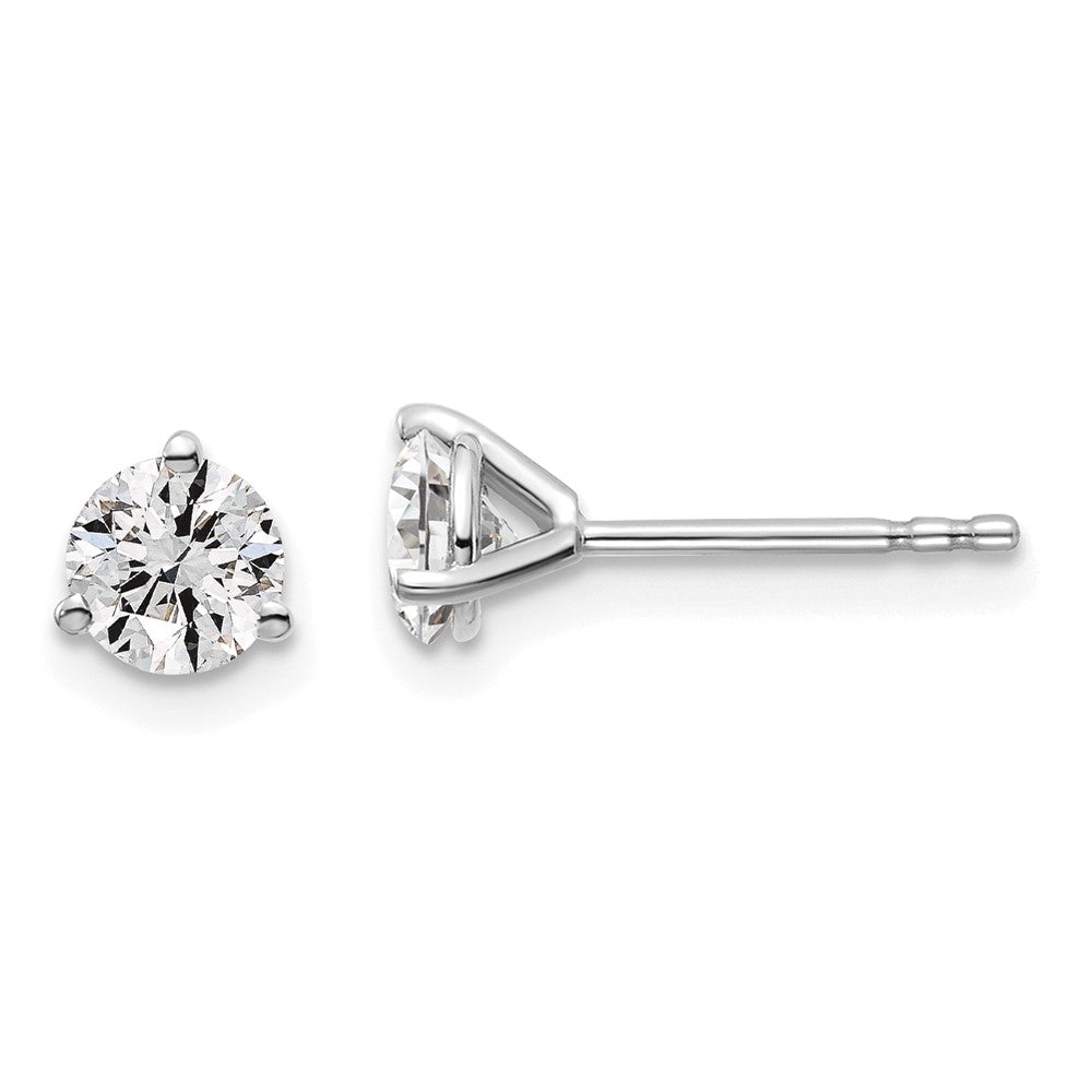 14k White Gold 7/8 ctw Lab Grown Diamond VS/SI+ G+ Round 3 Prong Heavy Wt. Stud Earrings