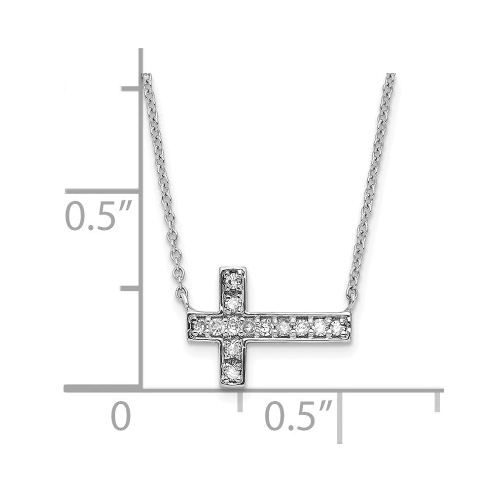 14k White Gold Polished Diamond Sideways Cross with 3 in ext Necklace