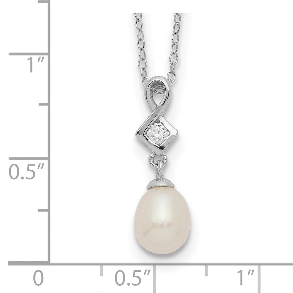 Sterling Silver Rhodium-plated 6-7mm White Teardrop Freshwater Cultured Pearl and CZ 17 inch Necklace 17 Inches
