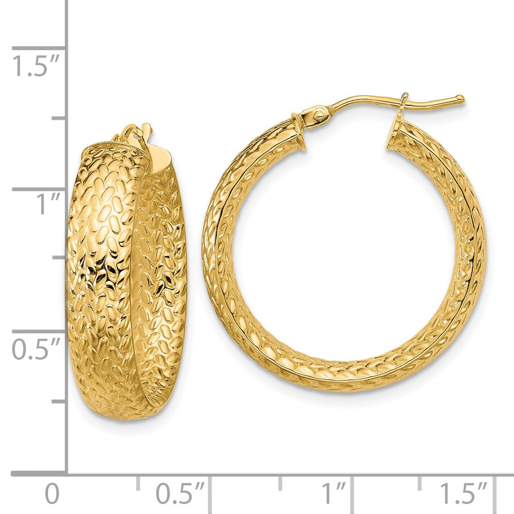 14K Polished Weave Design Round Hoop Earrings