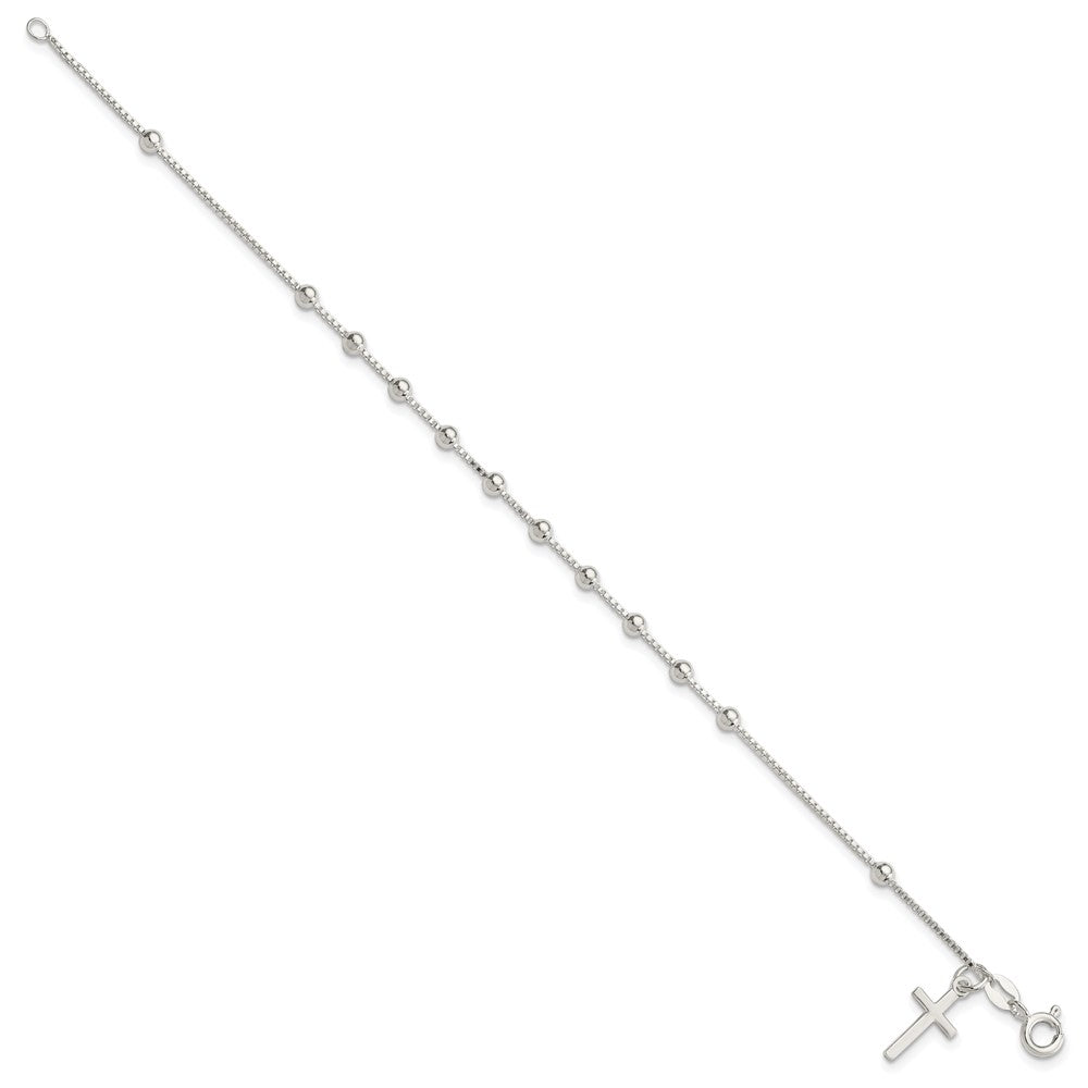 Sterling Silver Polished Beaded Cross 7.25in Bracelet 7.25 inches