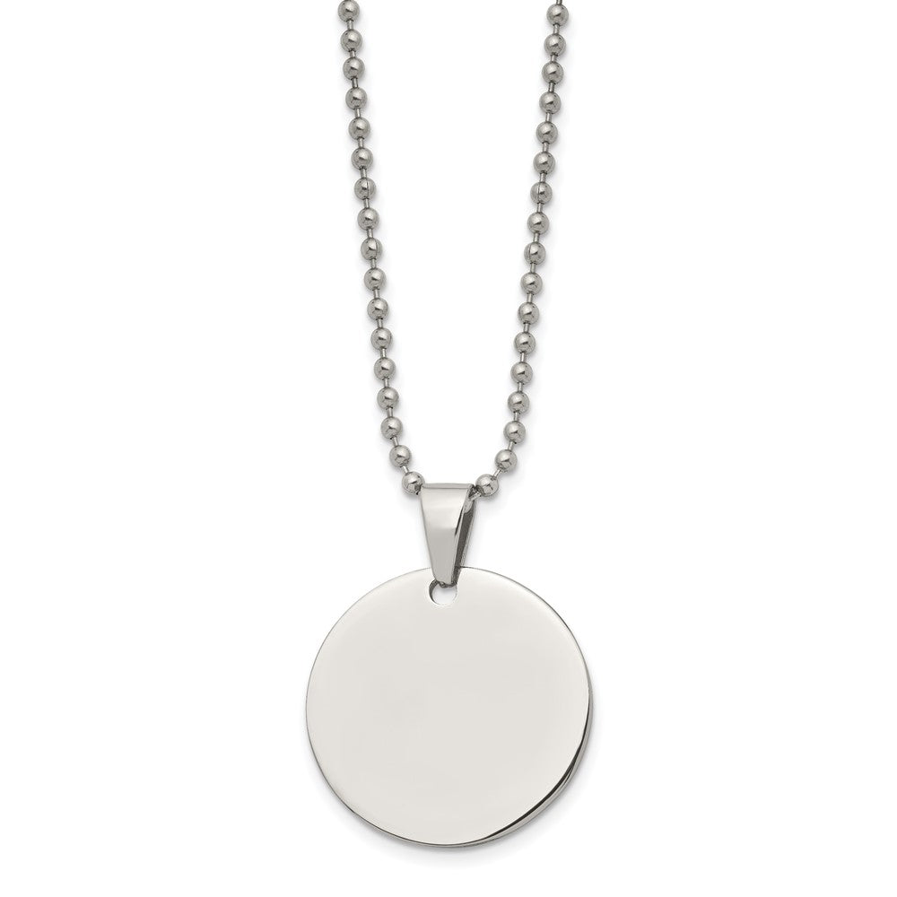 Stainless Steel Brushed & Polished Round 2mm Dog Tag 24in Necklace