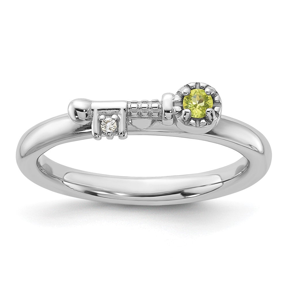 Sterling Silver Stackable Expressions Rhodium-plated Peridot and White Topaz Key Ring Size -9