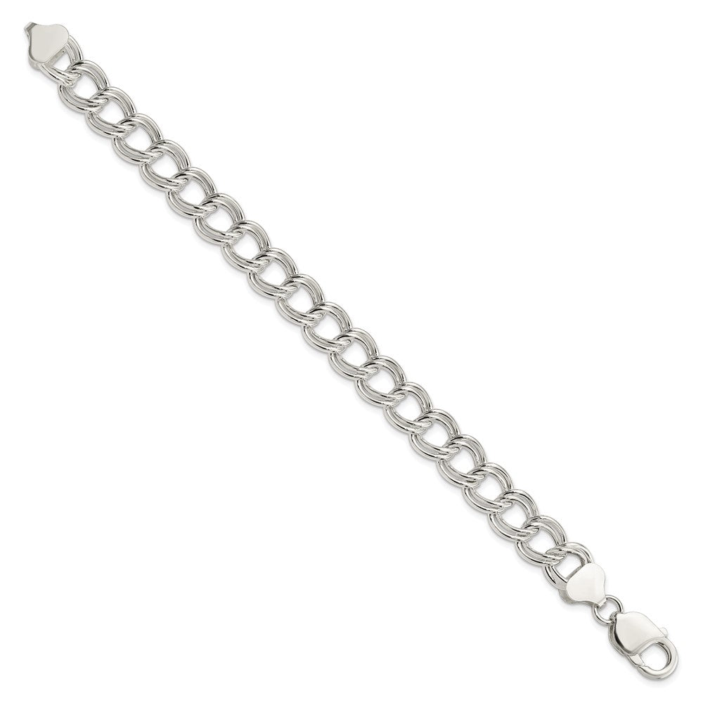 Sterling Silver 10.5mm Semi-Solid Double Link Charm Bracelet 6.5 inches
