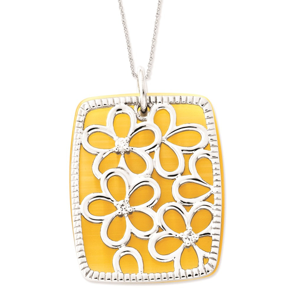Sterling Silver CZ/Simulated Cat's Eye I Am An Original Floral Necklace