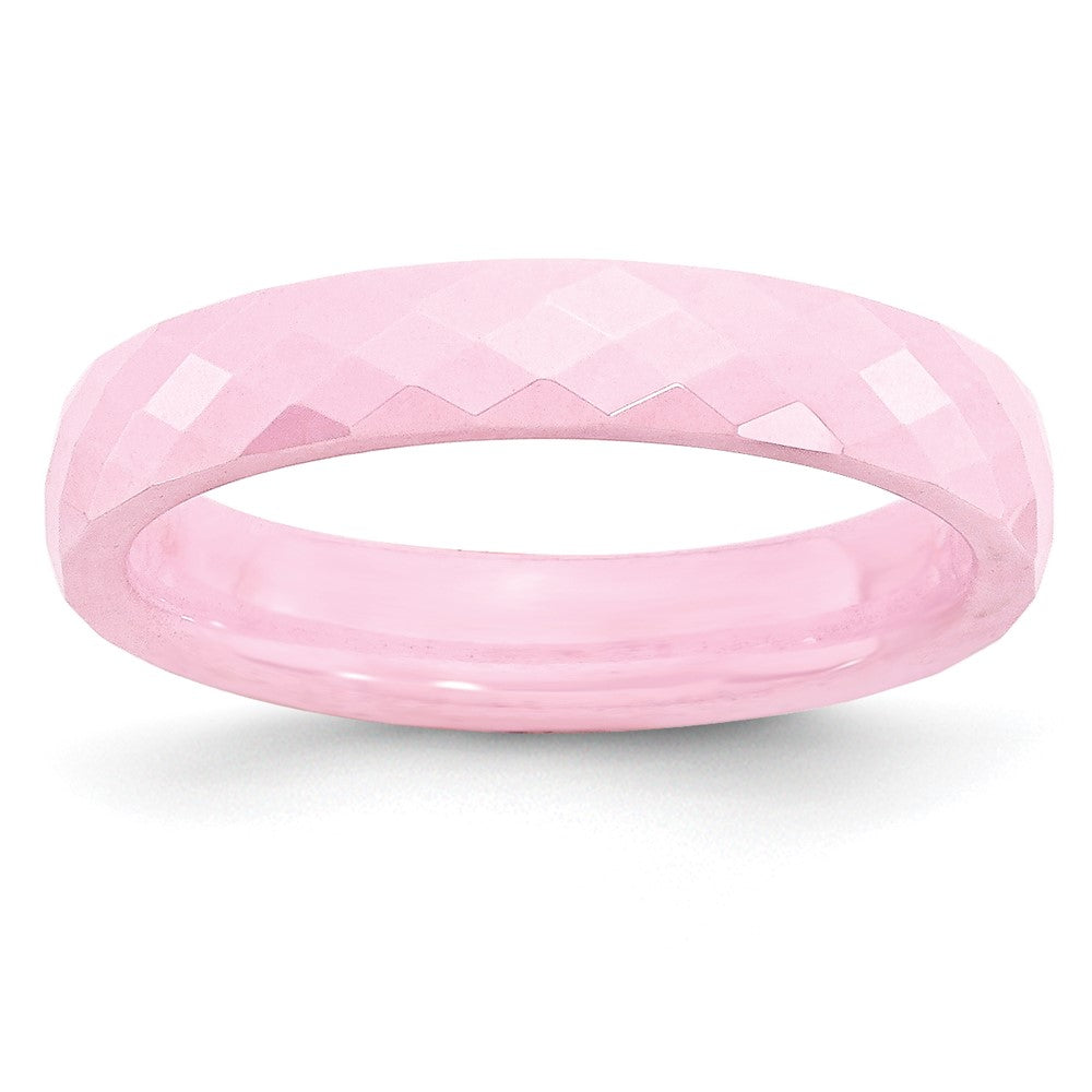 Ceramic Pink 4mm Faceted Polished Band Size - 7.5