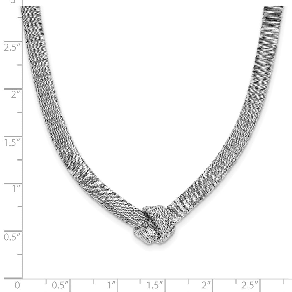 Sterling Silver Rhod-plat Texture Wrapped Knot w/2in ext. Necklace