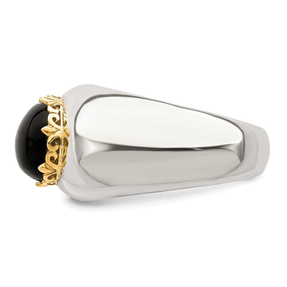 Sterling Silver w/14k Round Black Onyx Ring