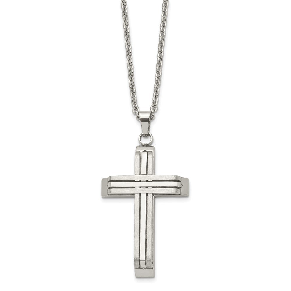 Stainless Steel Brushed and Polished Cross 22in Necklace