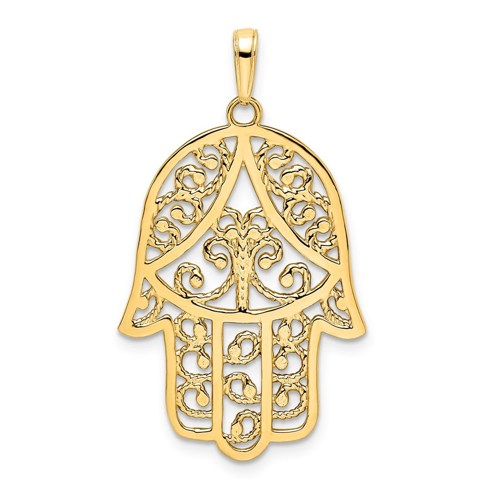 14k & White Rhodium D/C Filigree Hamsa Pendant