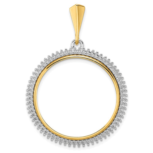 Wideband Distinguished Coin Jewelry 14k Two-tone Polished Diamond Circle 27.0mm Prong Coin Bezel Pendant Mounting