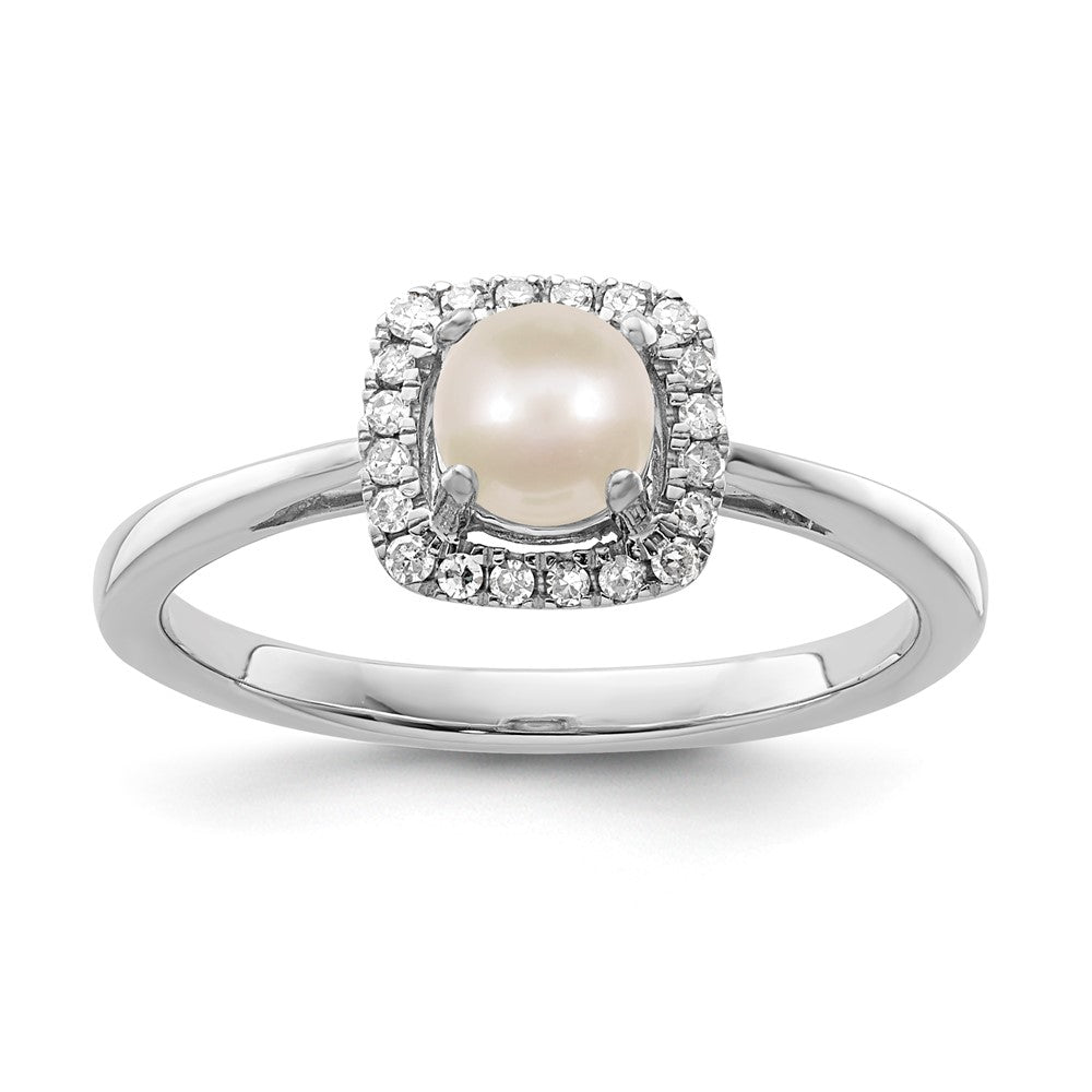 Sterling Silver Pearl & Diamond Ring