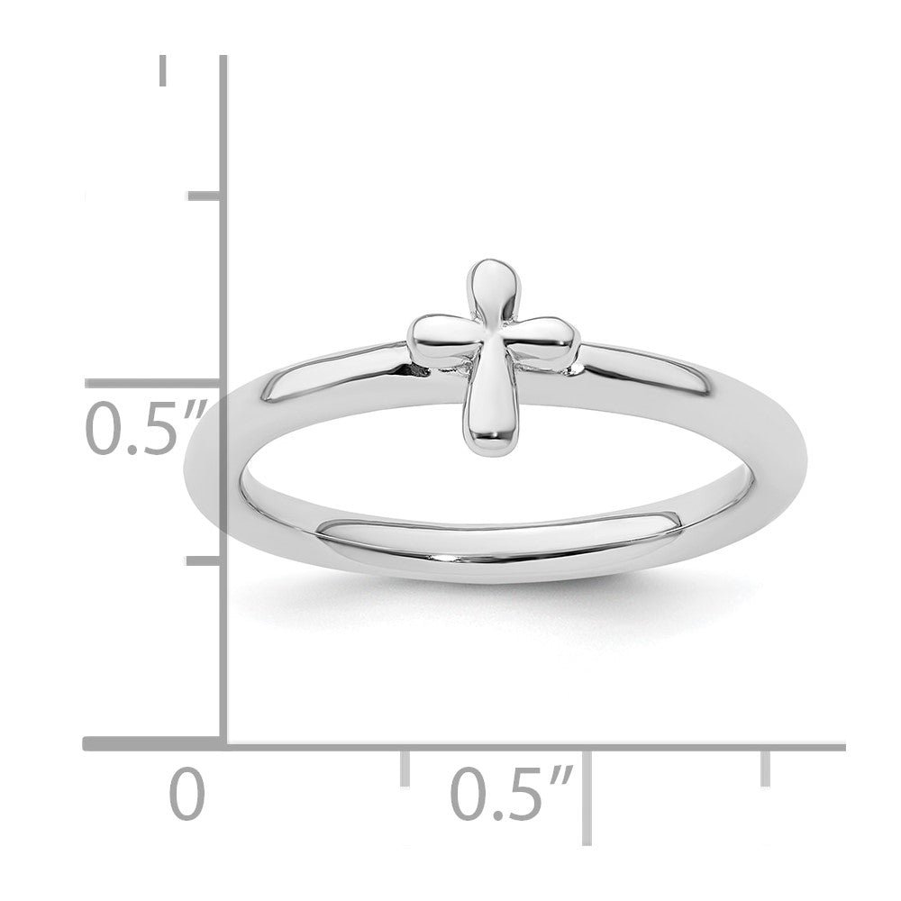 Sterling Silver Stackable Expressions Rhodium-Plated Cross Ring Size -7