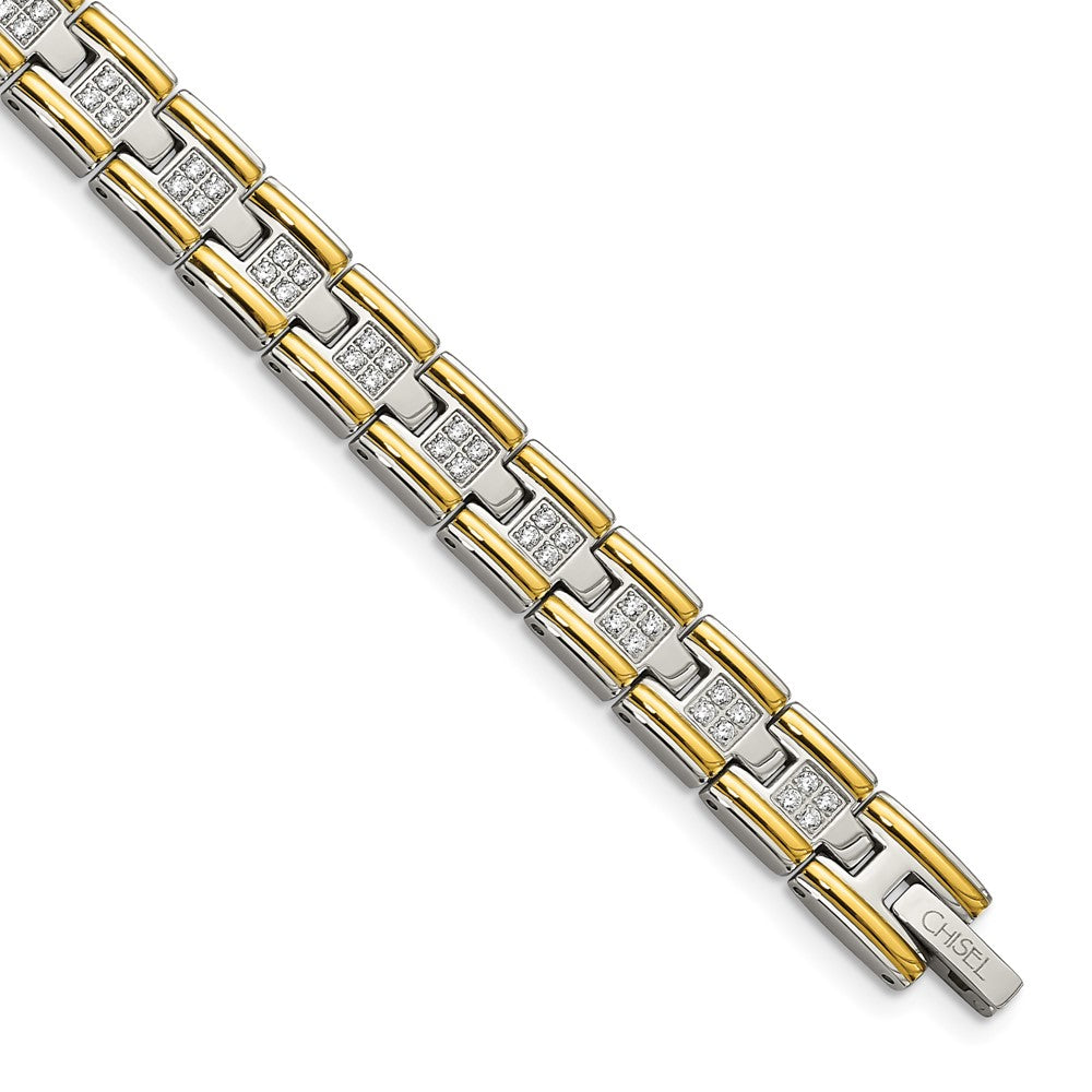 Stainless Steel Polished Yellow IP-plated with CZ 8.5in Bracelet 8.5 inches