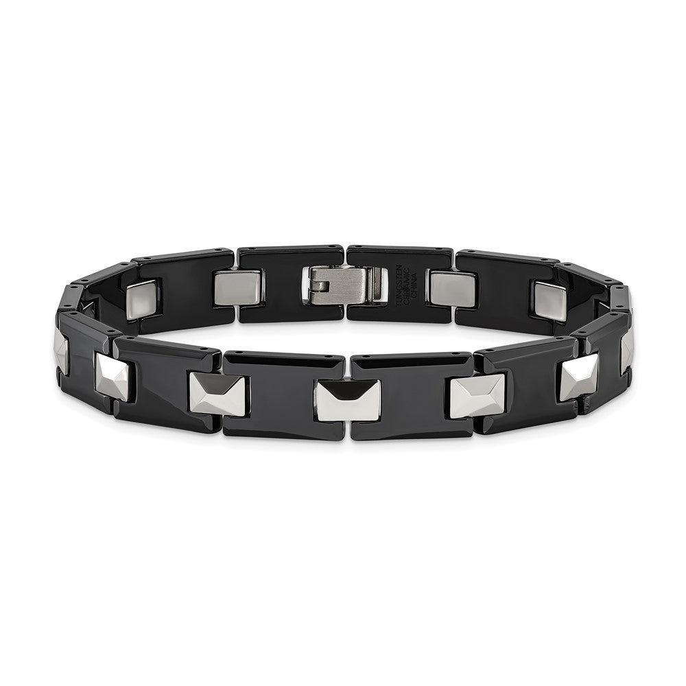 Tungsten and Black Ceramic Polished 8.5in Bracelet