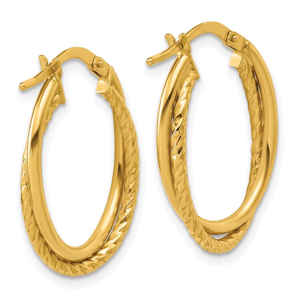 14K Gold Polished Textured Oval Hoop Earrings