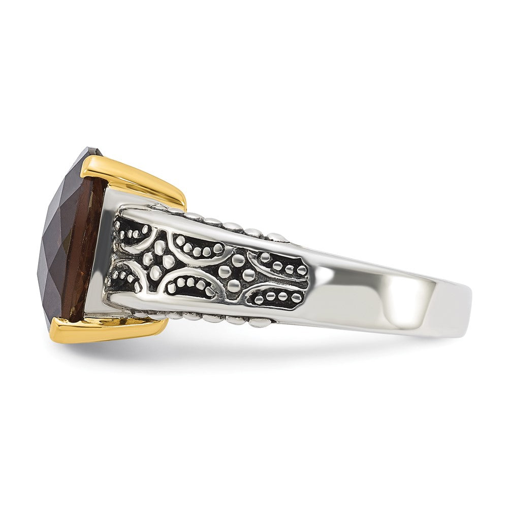 Sterling Silver w/14k Accent Antiqued Smoky Quartz Ring