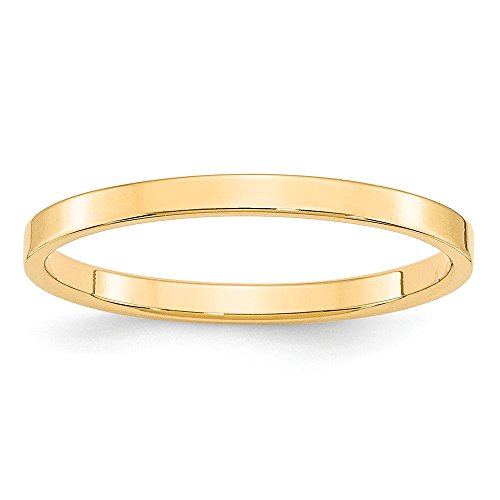 14k Yellow Gold 2mm Lightweight Flat Wedding Band Size 10