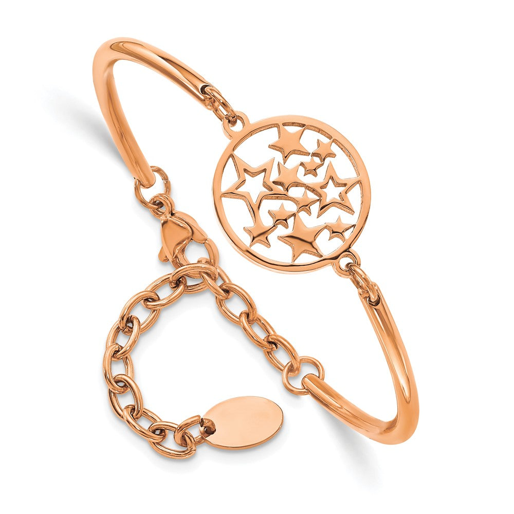 Stainless Steel Polished Rose IP-plated Stars w/2in ext Bracelet 5.5 inches
