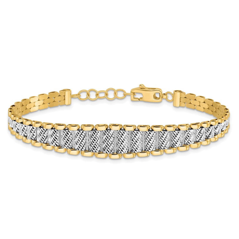 14K Two-tone Polished / Diamond-cut w/.5in ext. Bracelet 7.5  inches