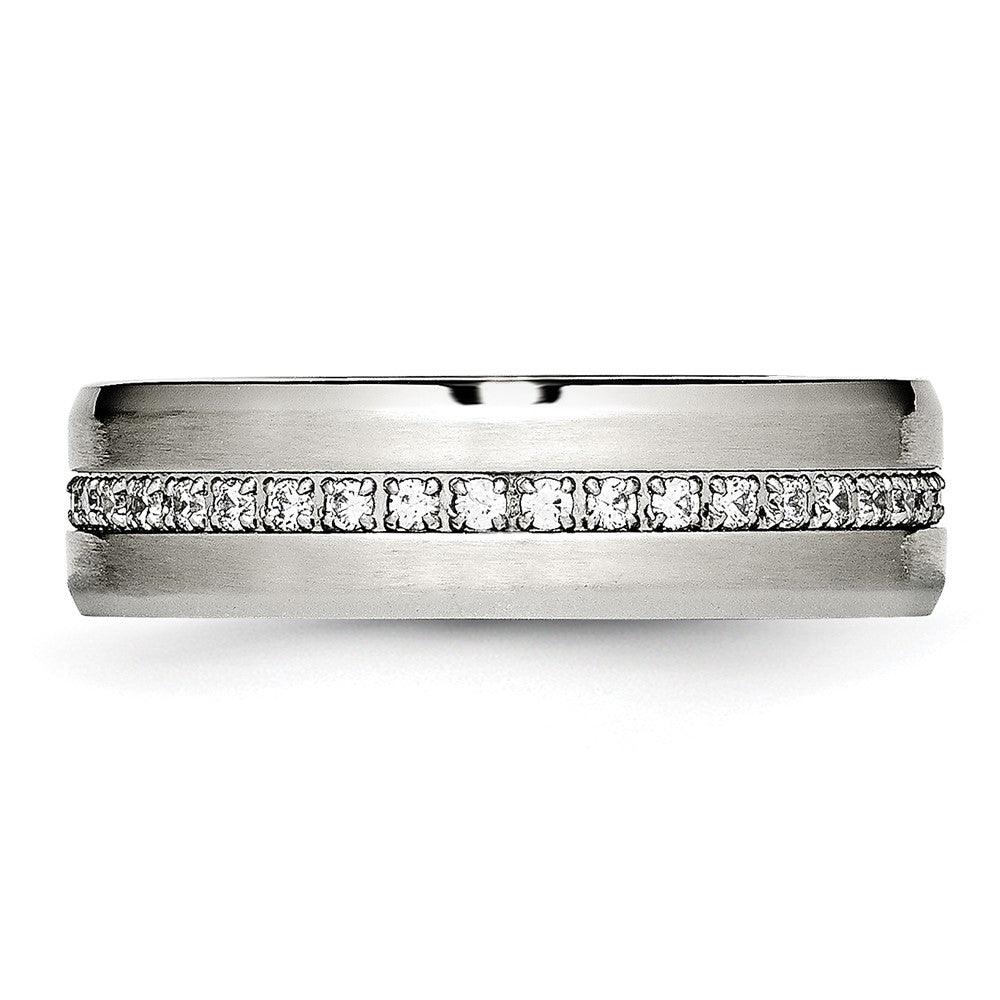 Stainless Steel Brushed and Polished w/CZ 6.5mm Band Size - 7