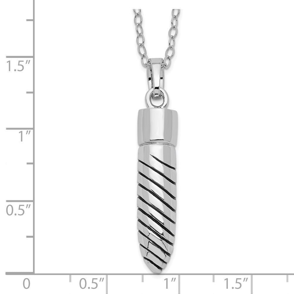 Sentimental Expressions Sterling Silver Rhodium-plated Antiqued Lined Bullet Ash Holder 18 Inch Necklace 18 Inches