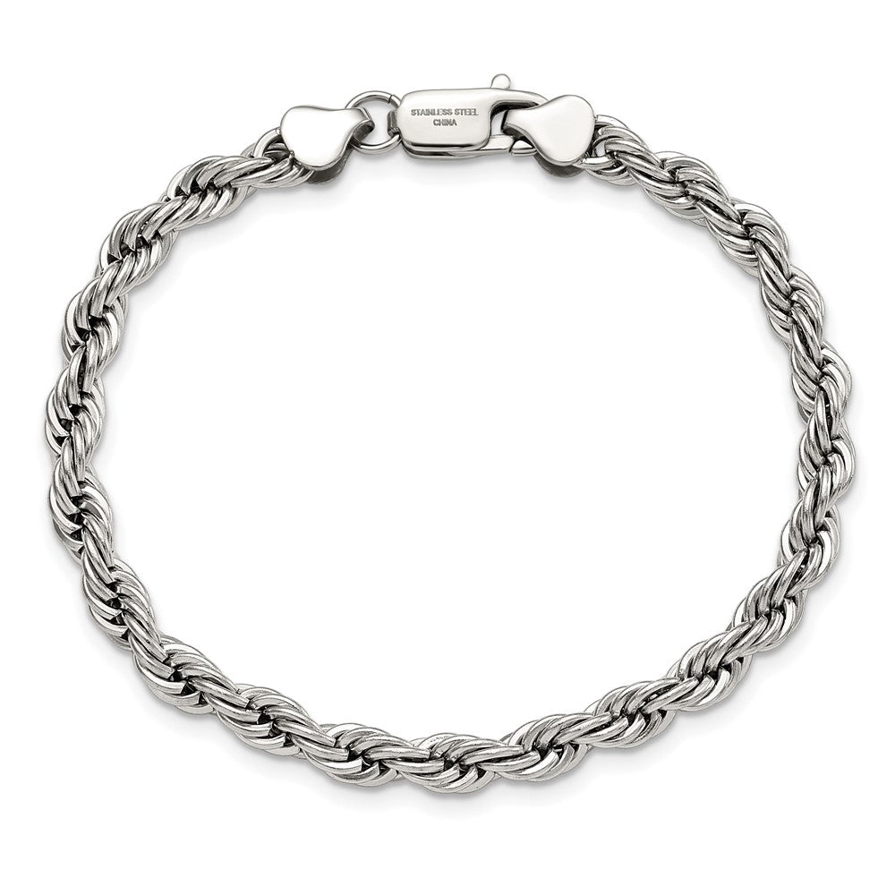Stainless Steel Polished 6mm 8.5in Rope Bracelet 8.5 inches