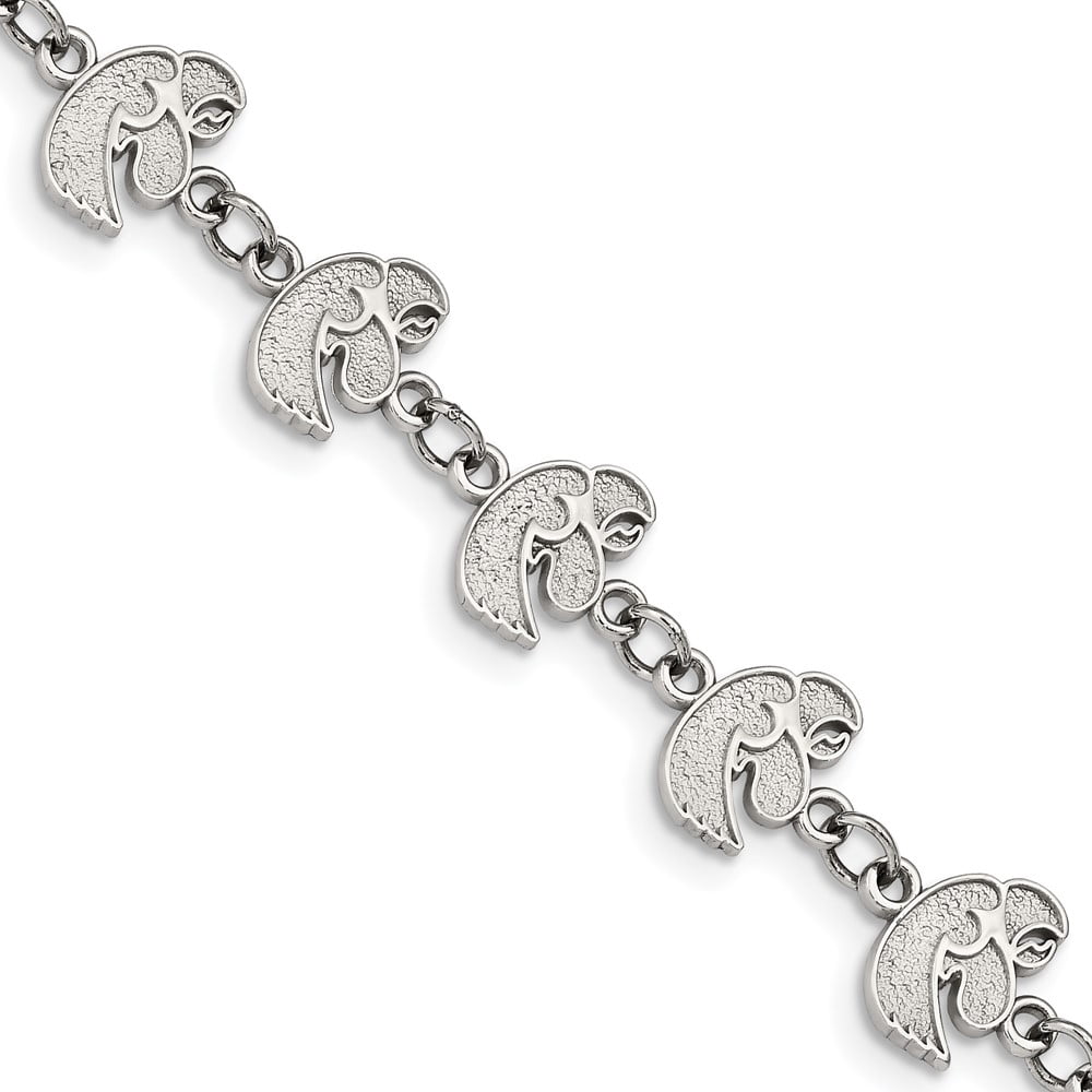 Stainless Steel LogoArt University of Iowa Hawk Links 7 inch Bracelet with 1.5 inch Extender QST515UIA