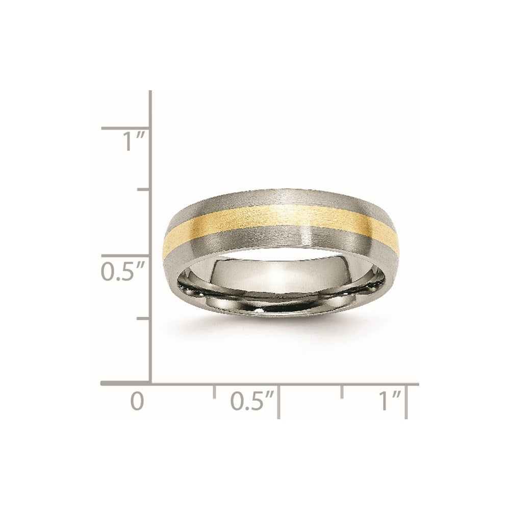 Titanium Brushed w/14k Yellow Inlay 6mm Band Size - 7