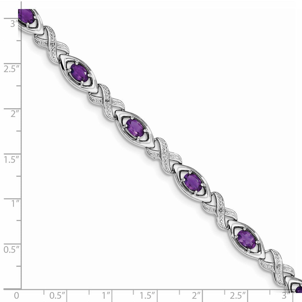Sterling Silver Rhodium-plated Diamond & Amethyst Bracelet 7.5 inches
