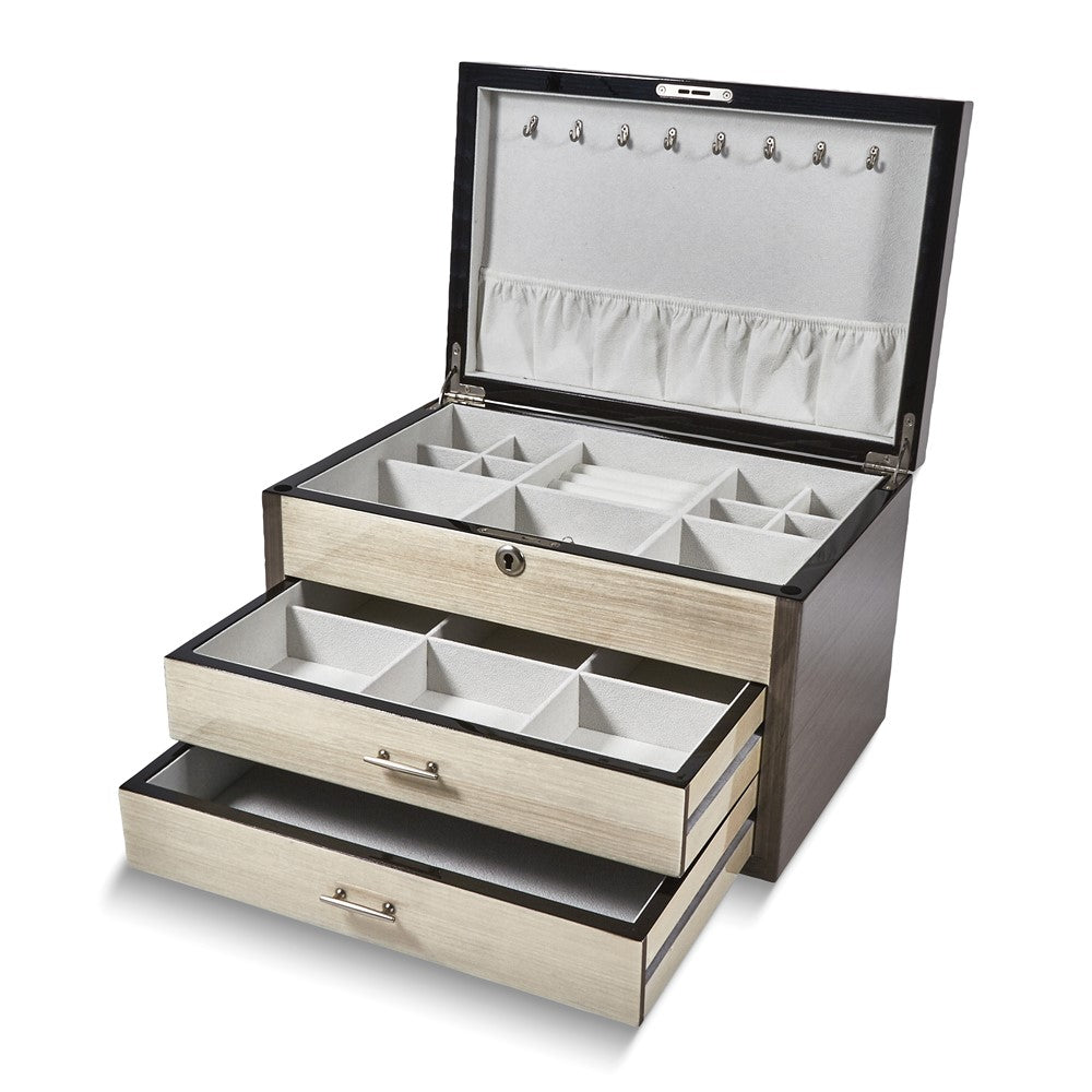 Matte Grey and White Finish 2-drawer Locking Wooden Jewelry Box