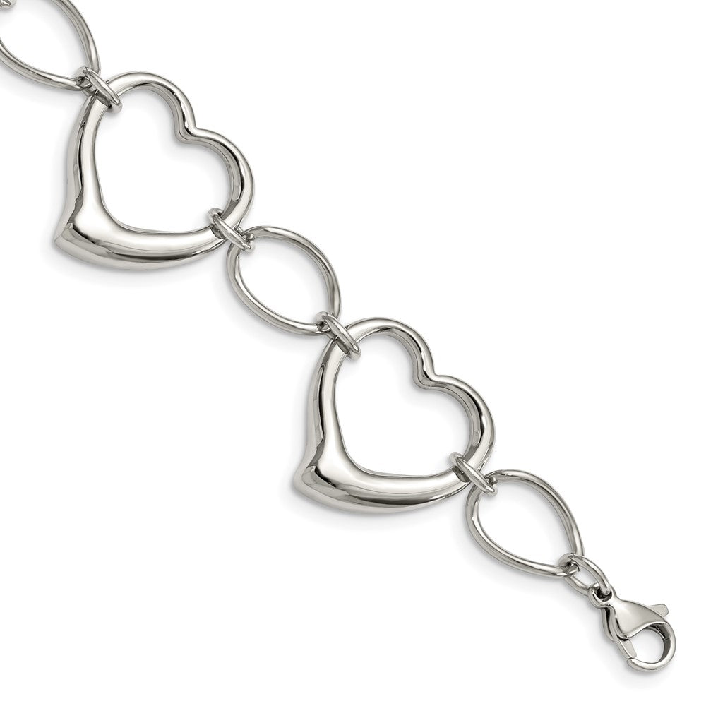 Stainless Steel Polished Hearts 7.75in Bracelet 7.25 inches