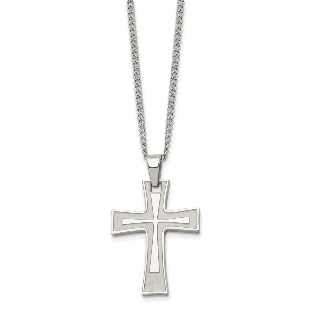 Stainless Steel Brushed and Polished Cross 24in Necklace