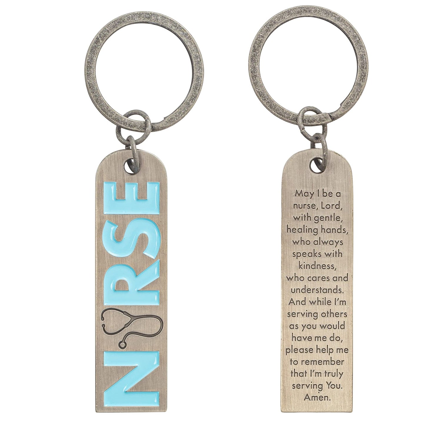 Nurse's Prayer 3.5 Inch Burnished Silver Tone Metal Keychain