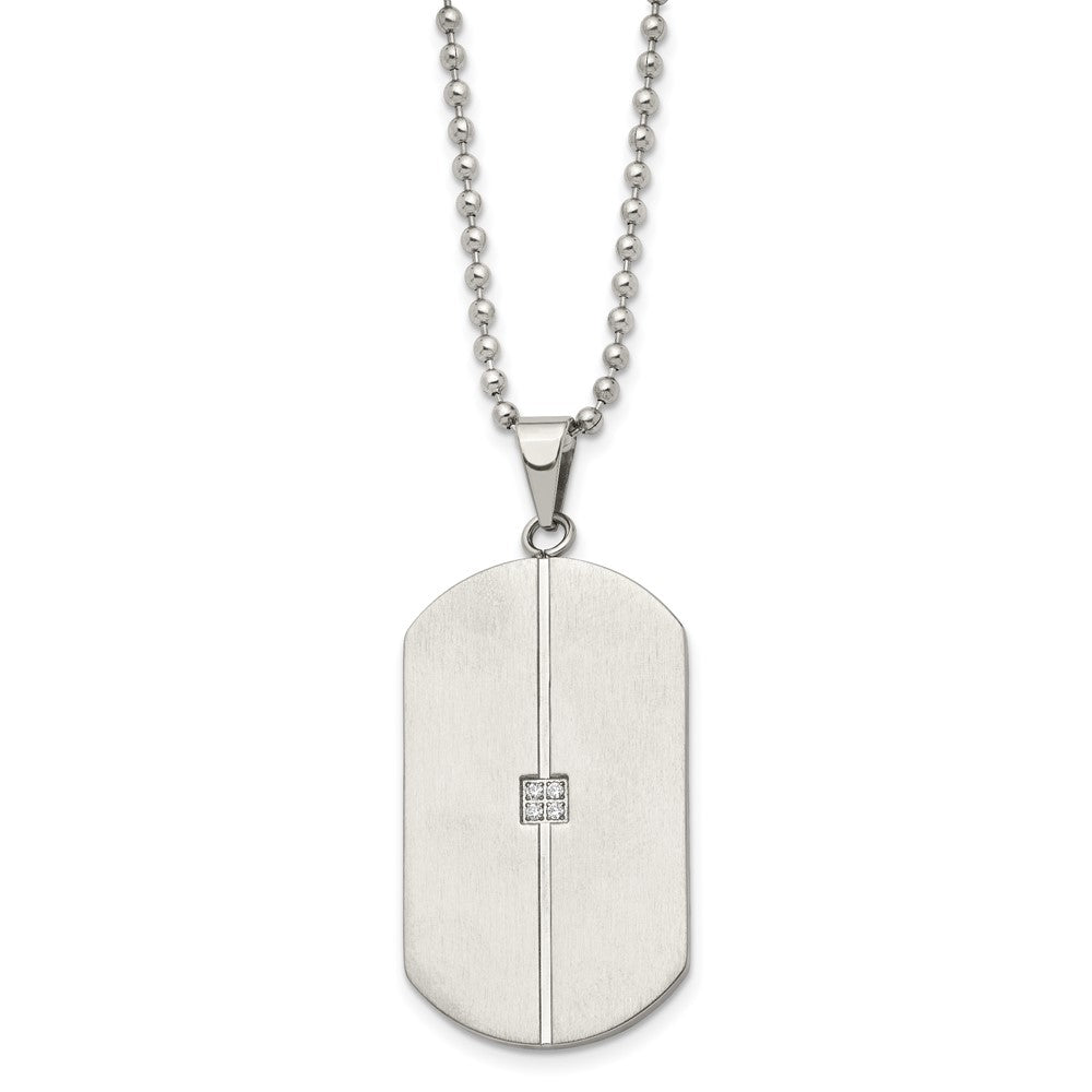 Stainless Steel 20in Brushed and Polished w/CZs Dog Tag Necklace
