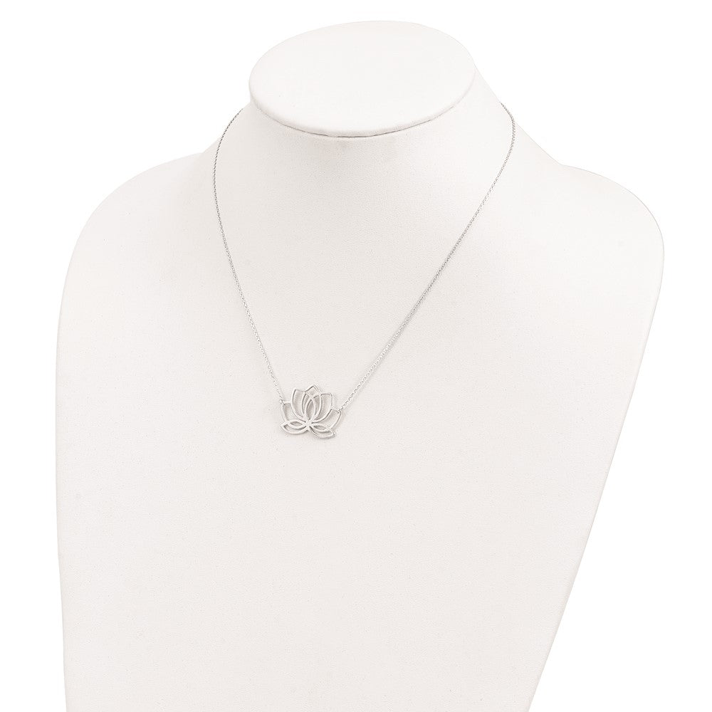 Sterling Silver Rhodium-plated Polished Lotus Flower 18 inch Necklace 18 Inches