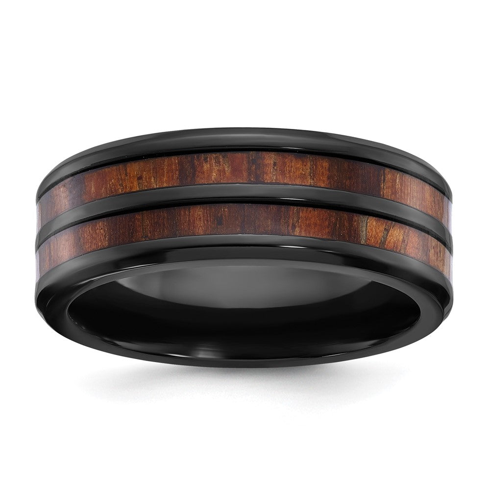 Chisel Black Zirconium Polished with Wood Inlay Center 8mm Band Size - 9