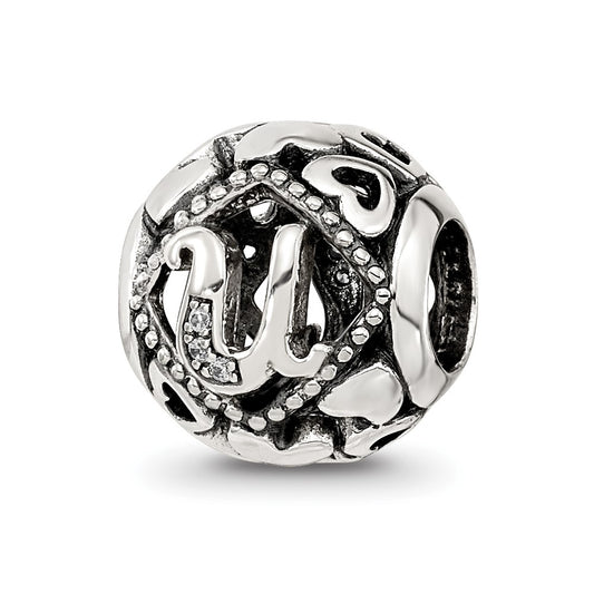 Sterling Silver Reflections CZ Letter U Bead