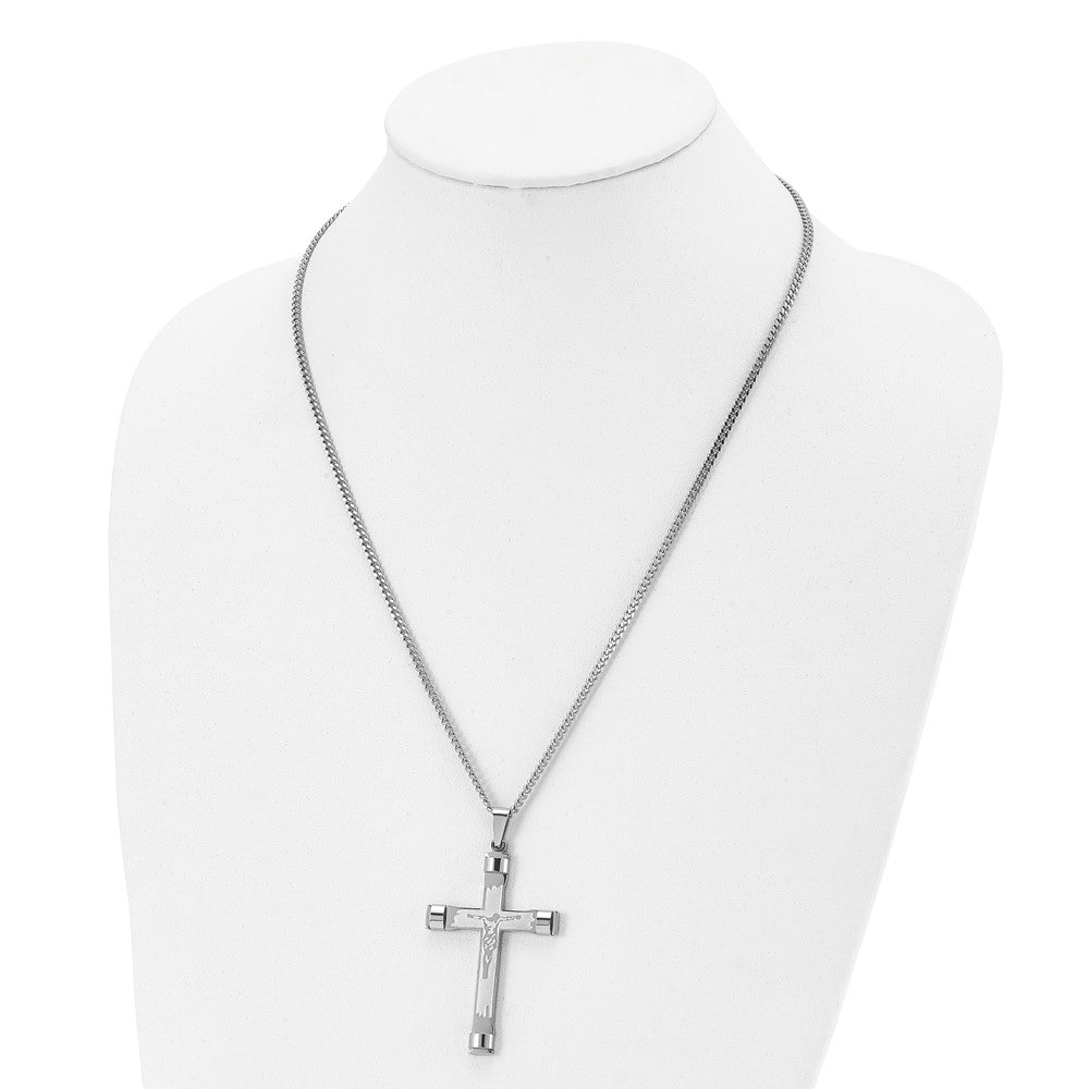 Stainless Steel Brushed and Polished Crucifix 22in Necklace
