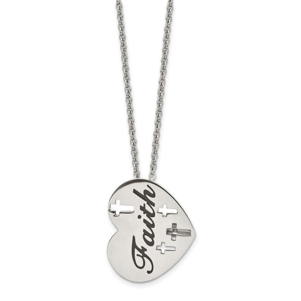 Stainless Steel Polished and Enameled FAITH Heart 20in Necklace