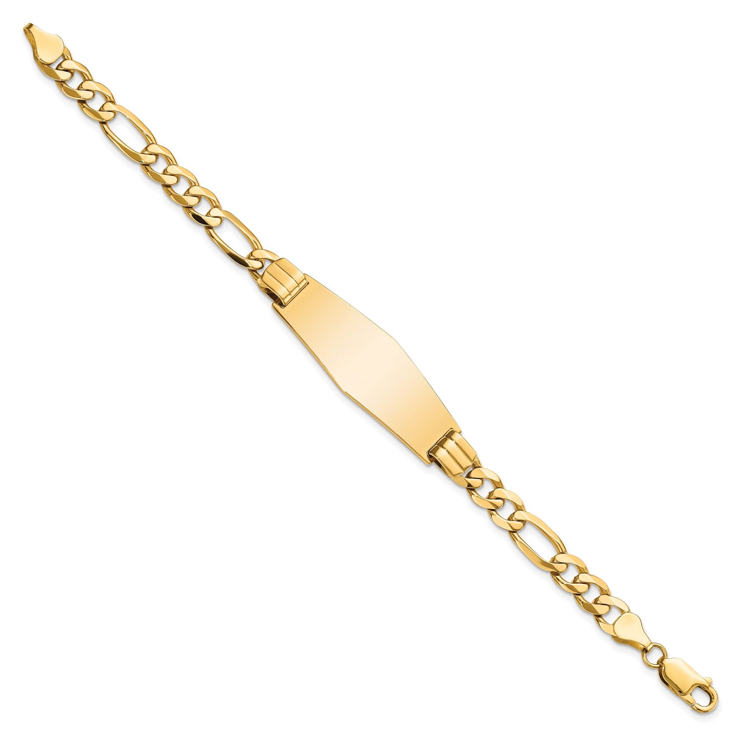 14k Polished Solid Chain/Solid Plate Flat Figaro Link Soft Diamond Shape 37x13.5mm Plate 7 inch ID Bracelet
