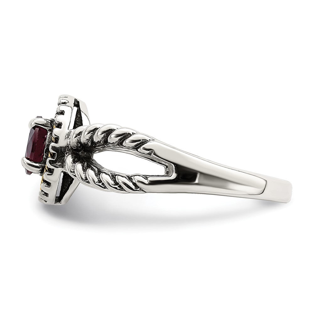 Shey Couture Sterling Silver with 14K Accent Antiqued Round Rhodolite Garnet Ring