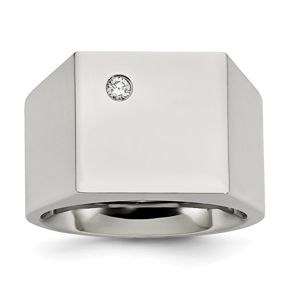 Stainless Steel Polished CZ Signet Ring Size - 9