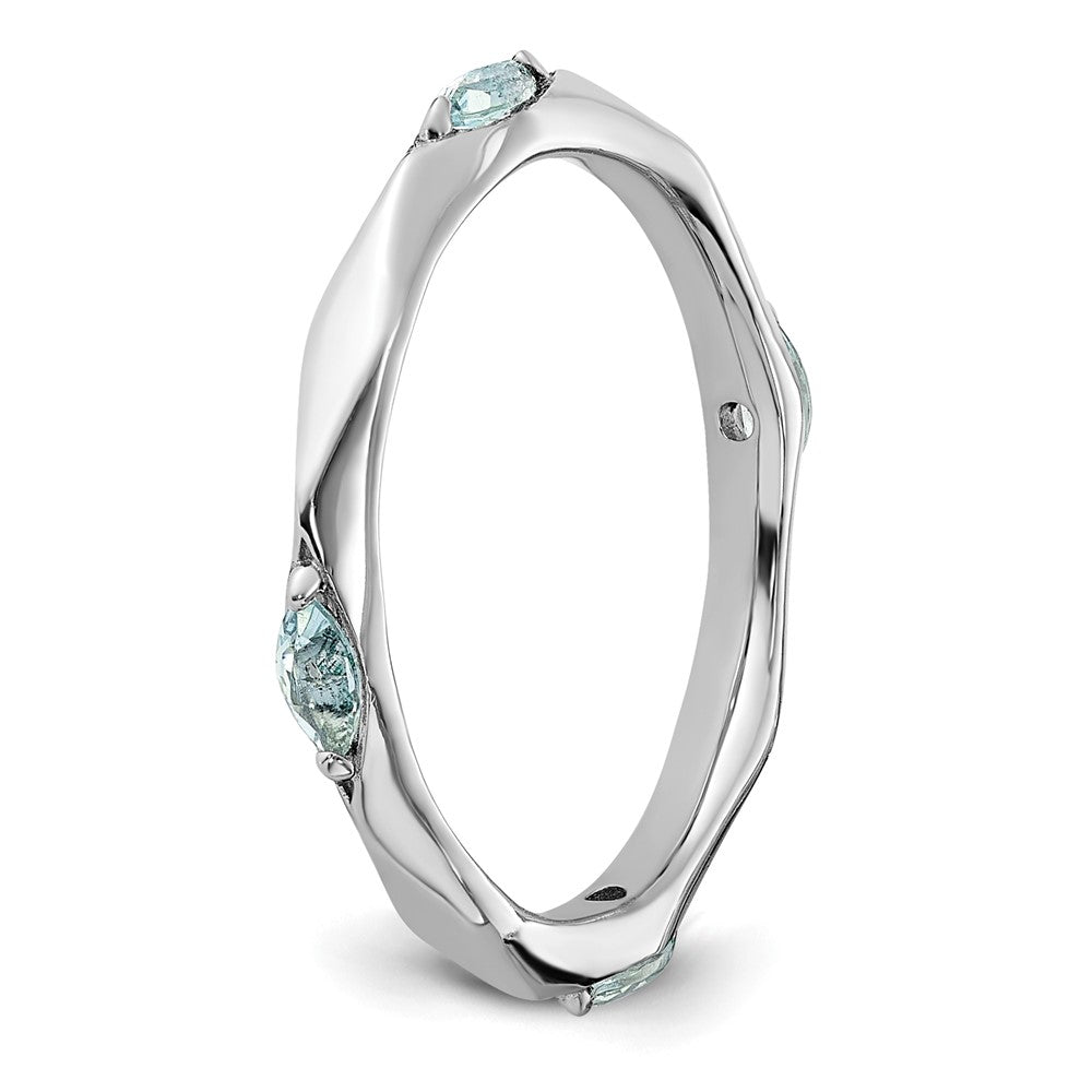 Sterling Silver Stackable Expressions Rhodium-plated Aquamarine Ring Size -9