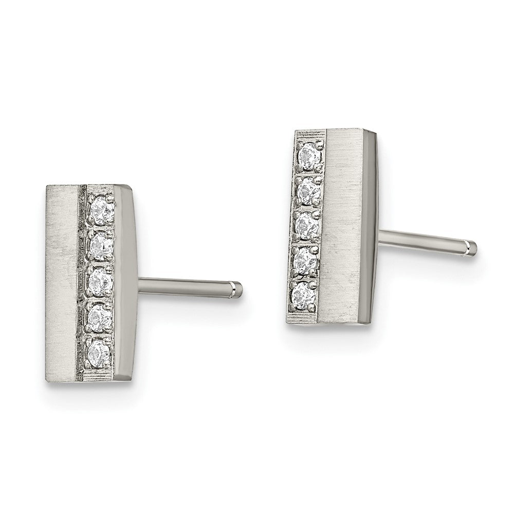 Stainless Steel Brushed w/CZ Bar Post Earrings