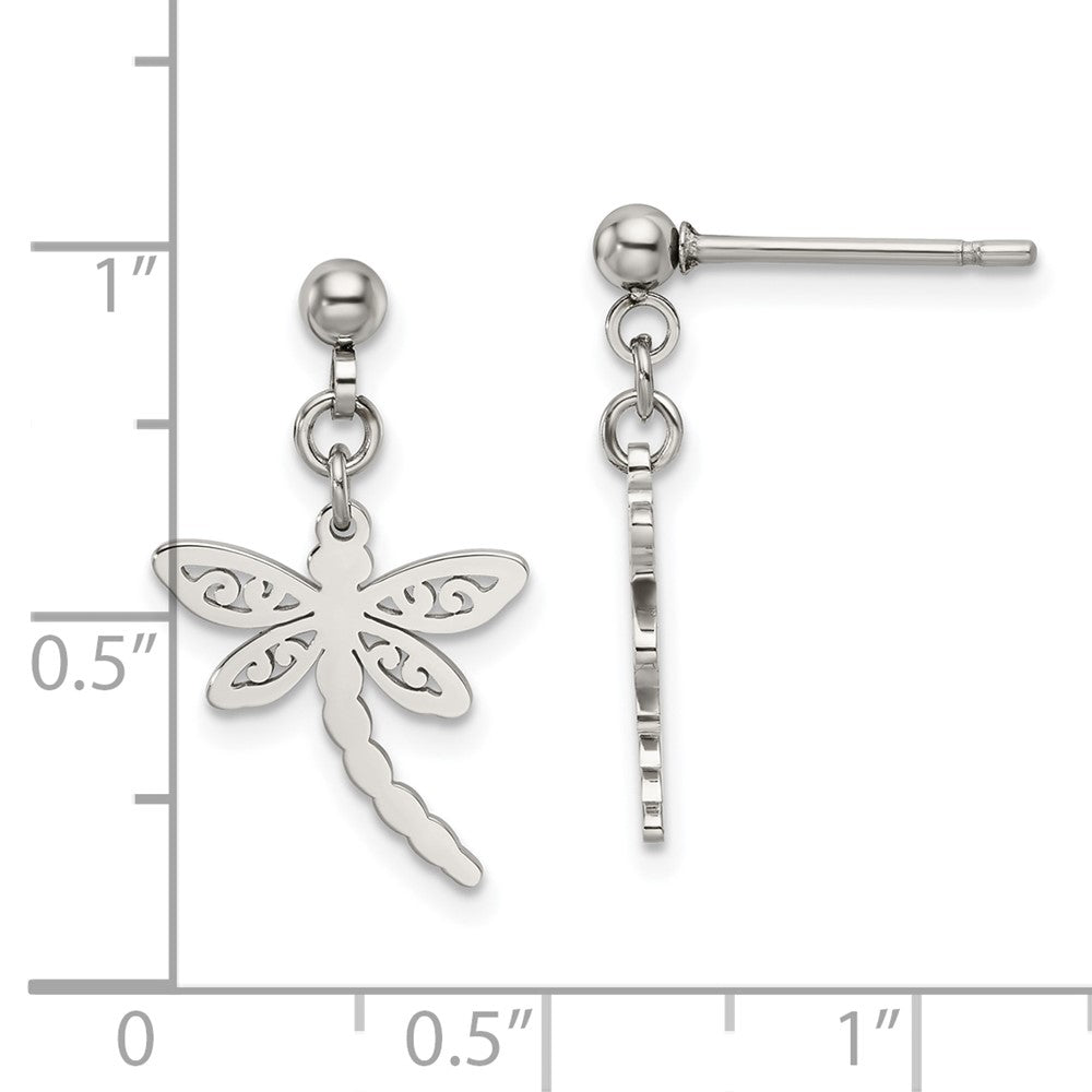 Stainless Steel Polished Dragonfly Post Dangle Earrings