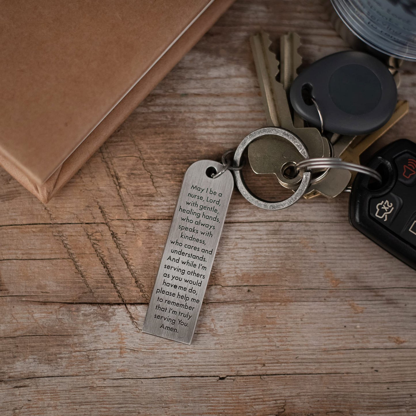 Nurse's Prayer 3.5 Inch Burnished Silver Tone Metal Keychain