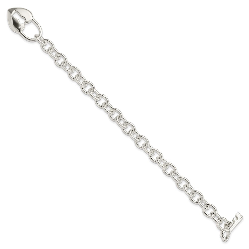 Sterling Silver Polished Heart and Key Bracelet 7.5 inches