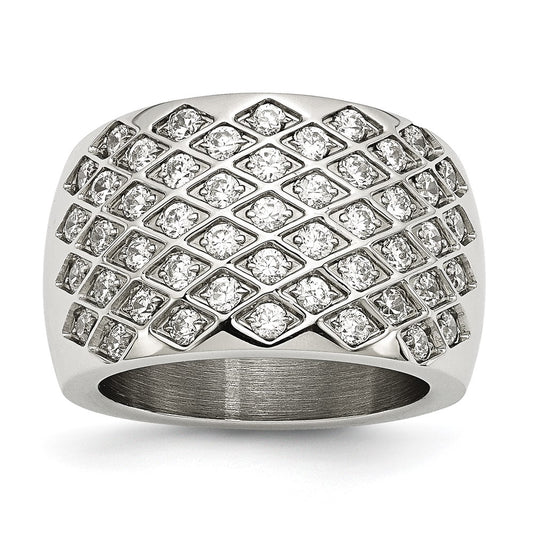 Stainless Steel White CZs Polished Ring