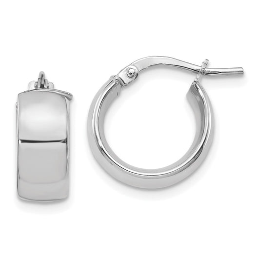 14K w/ White Rhodium Plating 6mm High Polished Huggie Earrings
